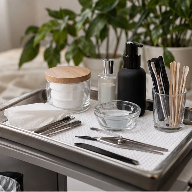 Prepared beauty tools arranged on a clean work surface