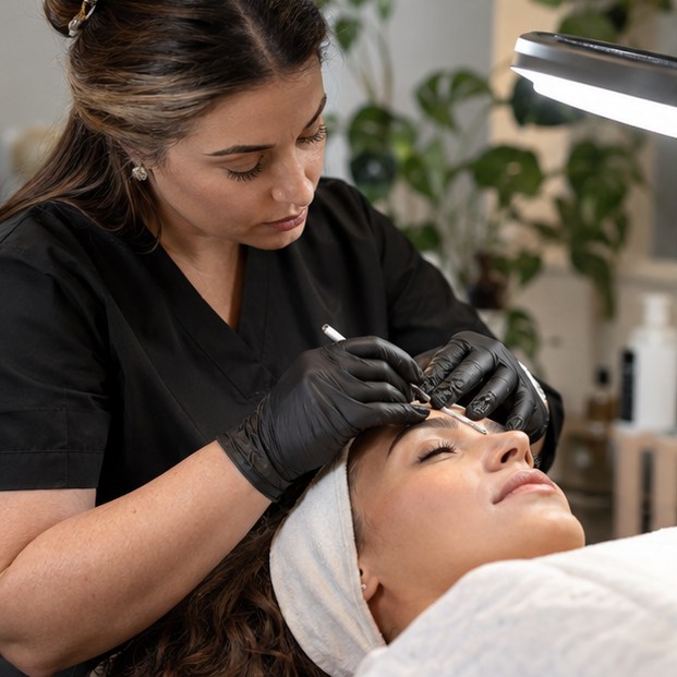 Beauty professional working carefully during a treatment